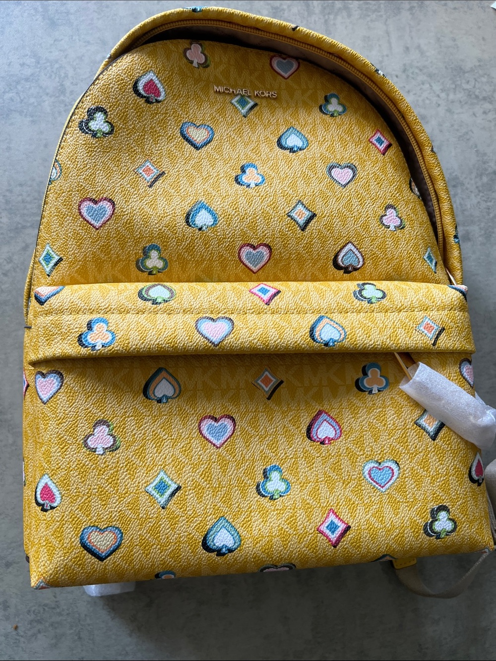 Michael Kors Yellow Logo-Print Heart & Club Backpack